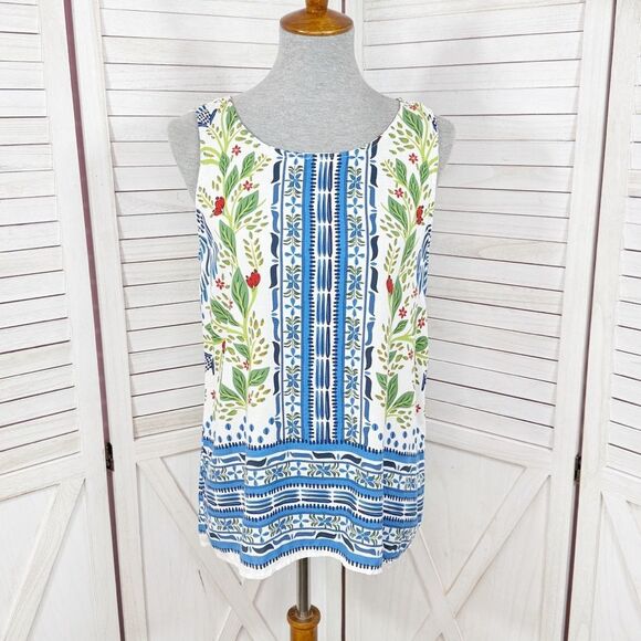 Haute Hippie Floral Boho Button Back Sleeveless Tank Top White Blue Small - Picture 1 of 12